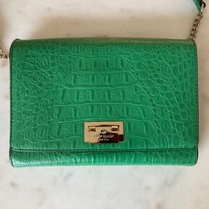 Kate Spade Green Croc Embossed Leather Crossbody Bag